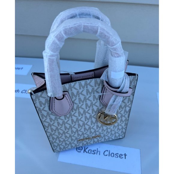 Michael Kors Mercer Crossbody Bag Extra Small MK Signature Powder Blush - Picture 6 of 9